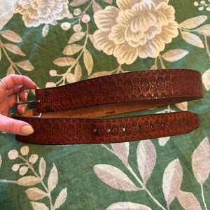 Tooled Leather Western Belt Brown | Made in USA size 34